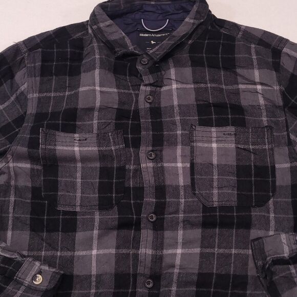 Modern Amusement Tartan Flannel Button Up Casual Shirt Womens Size M Black - Picture 1 of 11